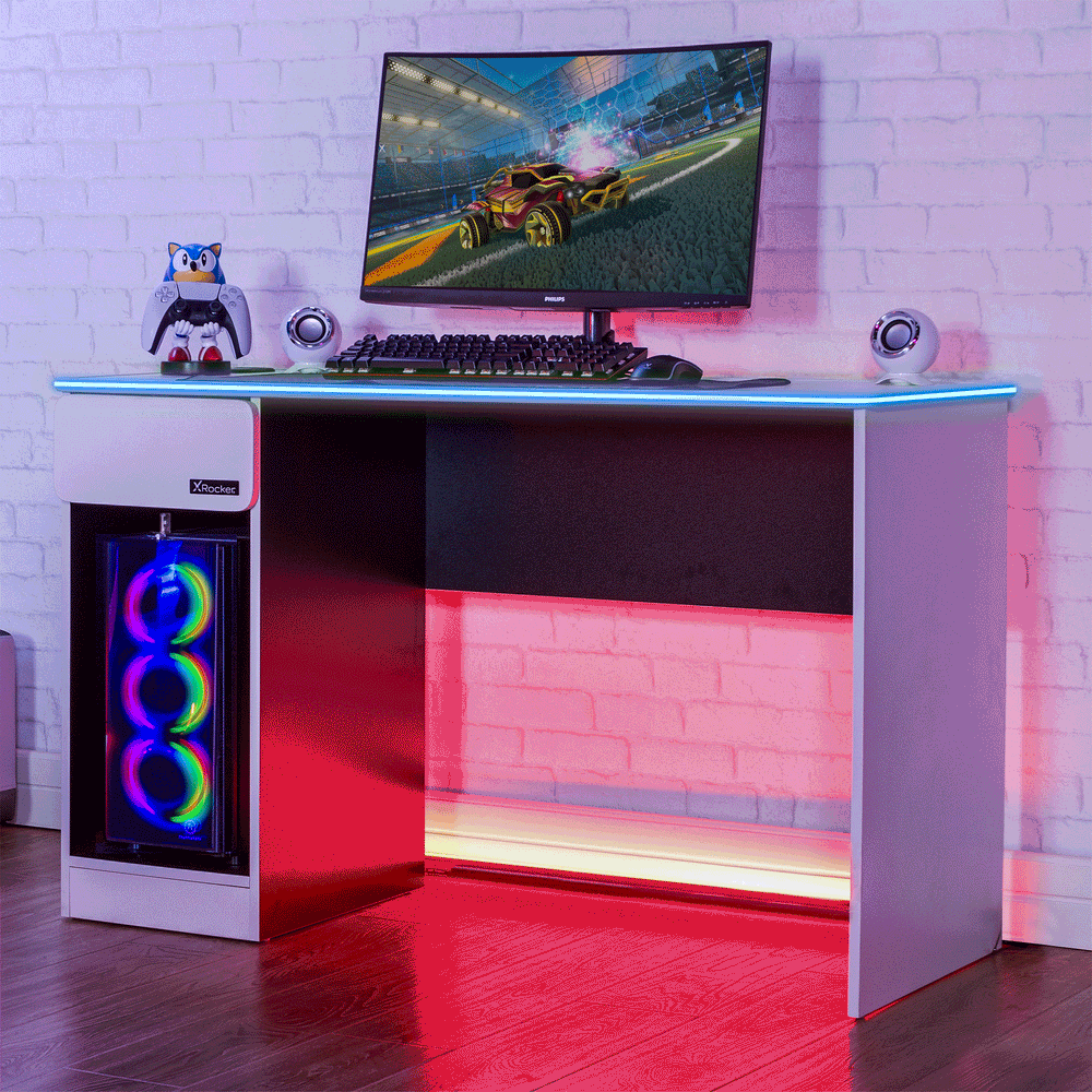 Carbon-Tek 120cm RGB Gaming Desk with Wireless Charging - White