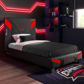 X Rocker Cerberus MK11 Gaming Bed in a Box carbon black and red upholstered bed with a sleek modern gaming design 