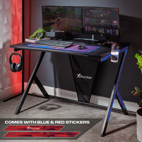 Ocelot 115cm Gaming Desk with Blue/Red Stickers and FREE Mousepad